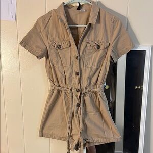 Chic Tan Romper with Button Front